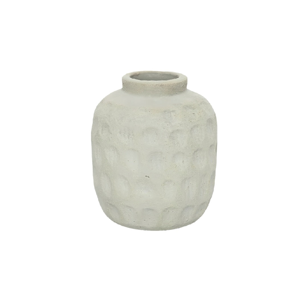 Industrial Style Hammered Texture Ceramic Vase - Gray Stone-Look Decorative Round Pot